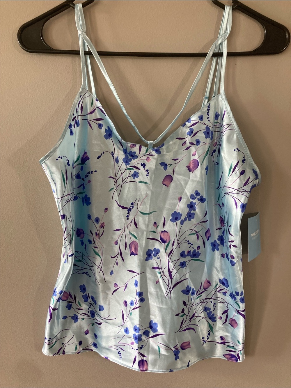 Vintage Warner's Light Blue Floral Satin Sleep Camisole